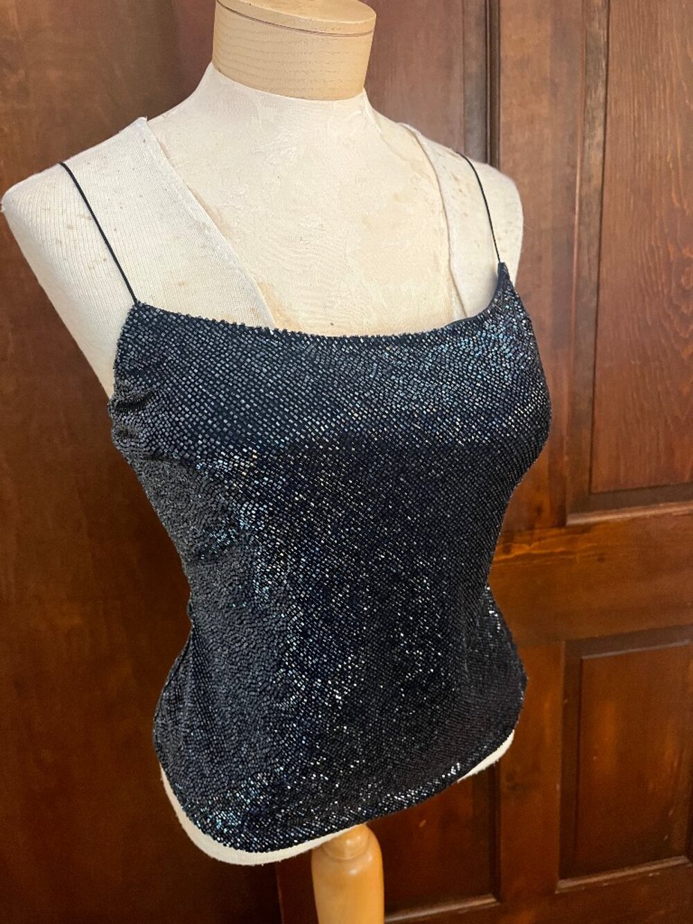Randolph Duke Vintage Y2K Navy Blue Beaded Camisole Built-in Bra Size 8 - Picture 2 of 16